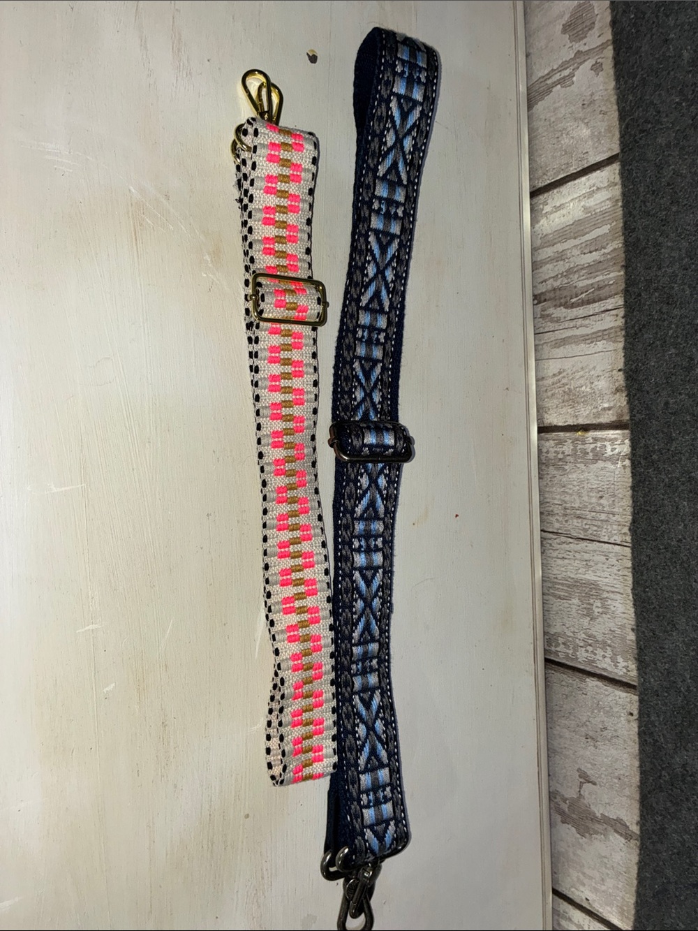 Adjustable Woven Strap Pair - Pink/White & Blue/Black for purses.